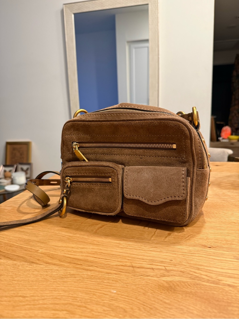Rebecca Minkoff Brown Suede Multi-Pocket Crossbody Bag